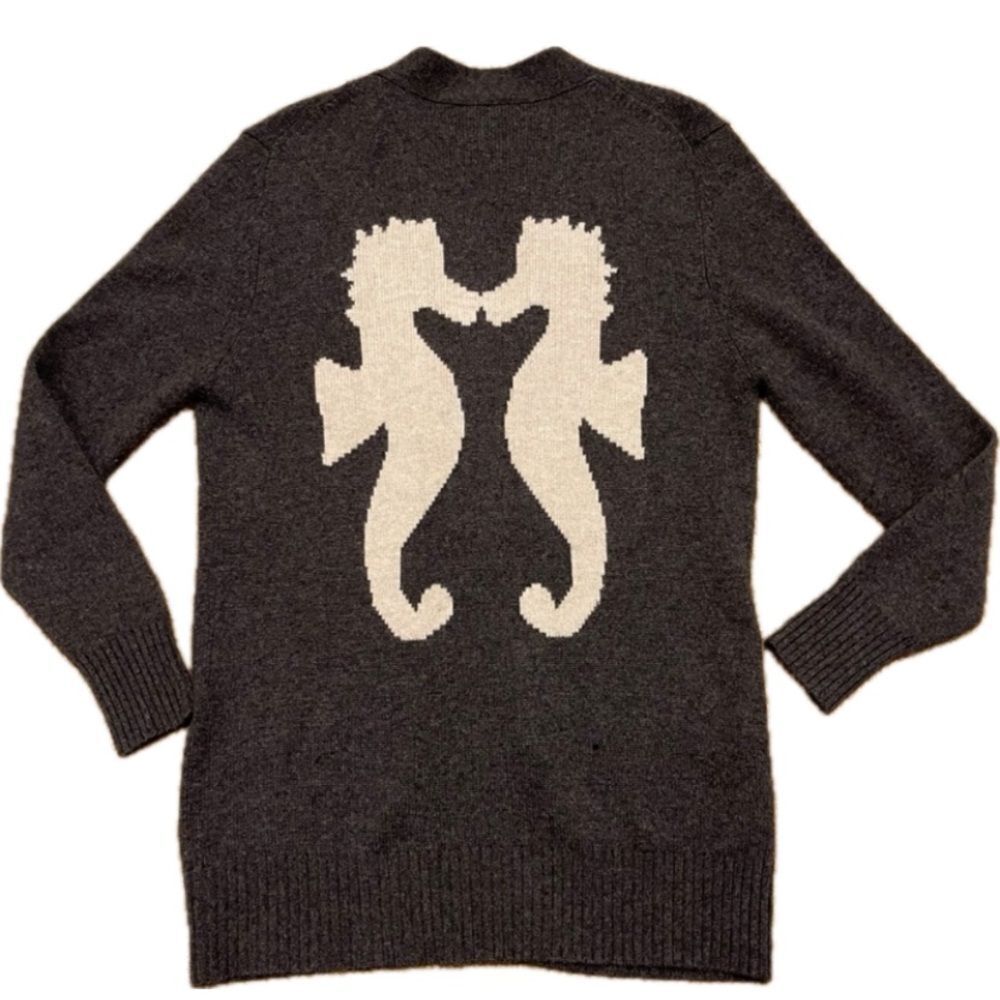 SEATON Cashmere Seahorse Varsity Cardigan in Gray‎ and White
